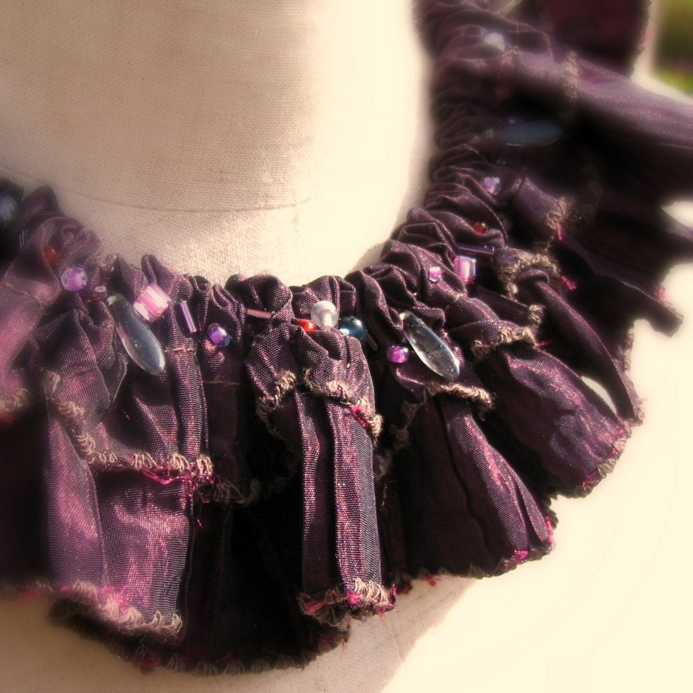 Ruffled Collar Necklace in blackberry coloured taffeta OPERA by fancypicnic