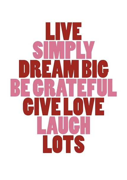 LIVE DREAM LOVE LAUGH / New Inspiring 8x10 Print in Red and Pink
