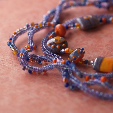 Over the Moon - Purple and Orange Combine in a Multi-Strand Necklace / Choker (3035)