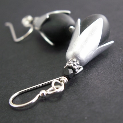 handcrafted jewelry earrings matte black aluminum sterling silver bead caps