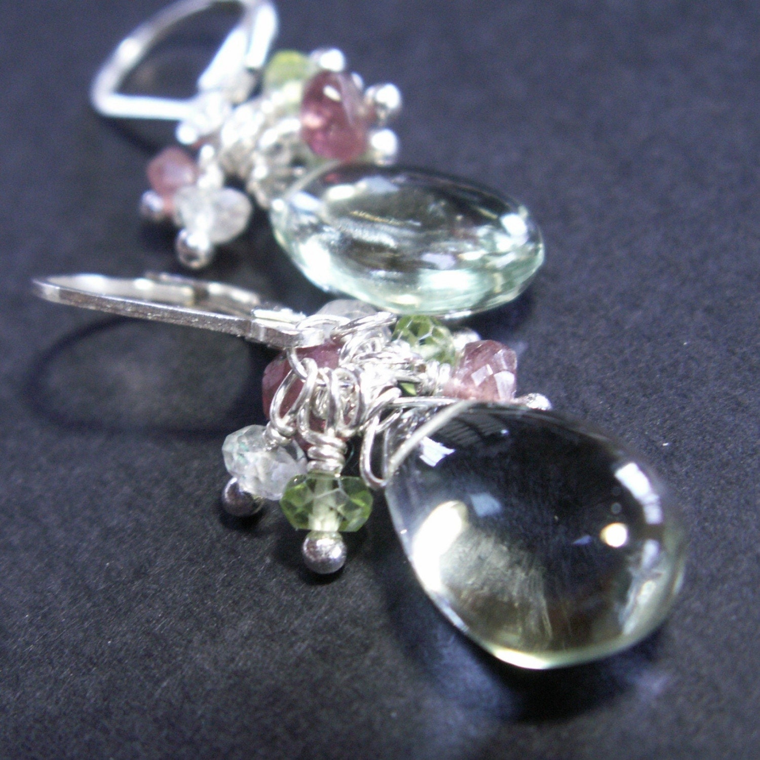 handcrafted jewelry earrings sterling silver green amethyst pink tourmaline