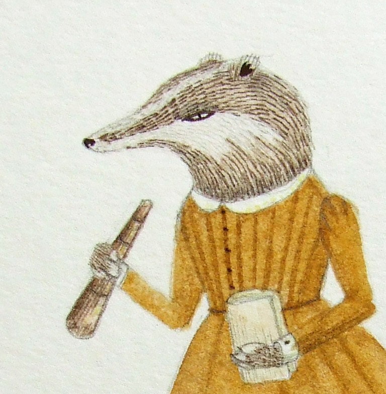 Badger Girl with a Spyglass original framed drawing