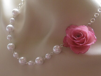 Handmade Weddings on Etsy - Luxury Real Baby Pink Rose and Pearls Necklace 
