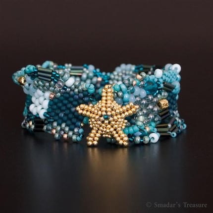 Treasures of the Ocean - Freeform Bracelet with Starfish Button - OOAK