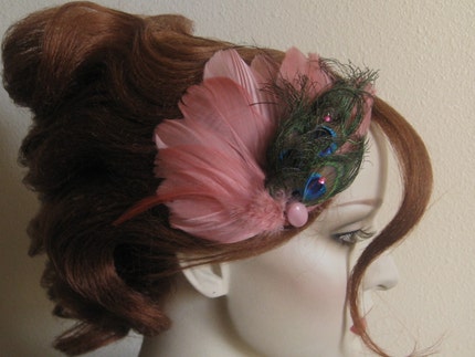 Made of Natural feathers dyed in peach pink Natural Peacock feathers