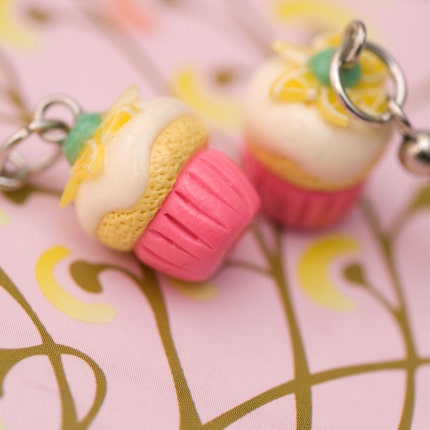 Lemon Cooler Vanilla Iced Cupcakes in Pink Cup Polymer Clay Charm Food 