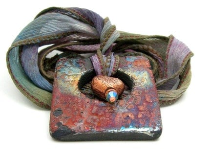 Cameleon Heart Raku Pendant...Raku Jewelry by MAKUstudio
