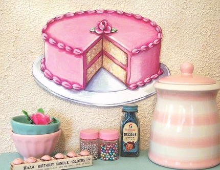 Vintage Diner Bakery inspired Original Art PINK buttercream layer CAKE die cut Wall ART