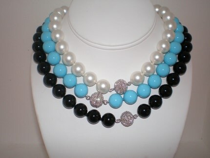 Turquoise Shell Pearl Necklace with Pave Clasp