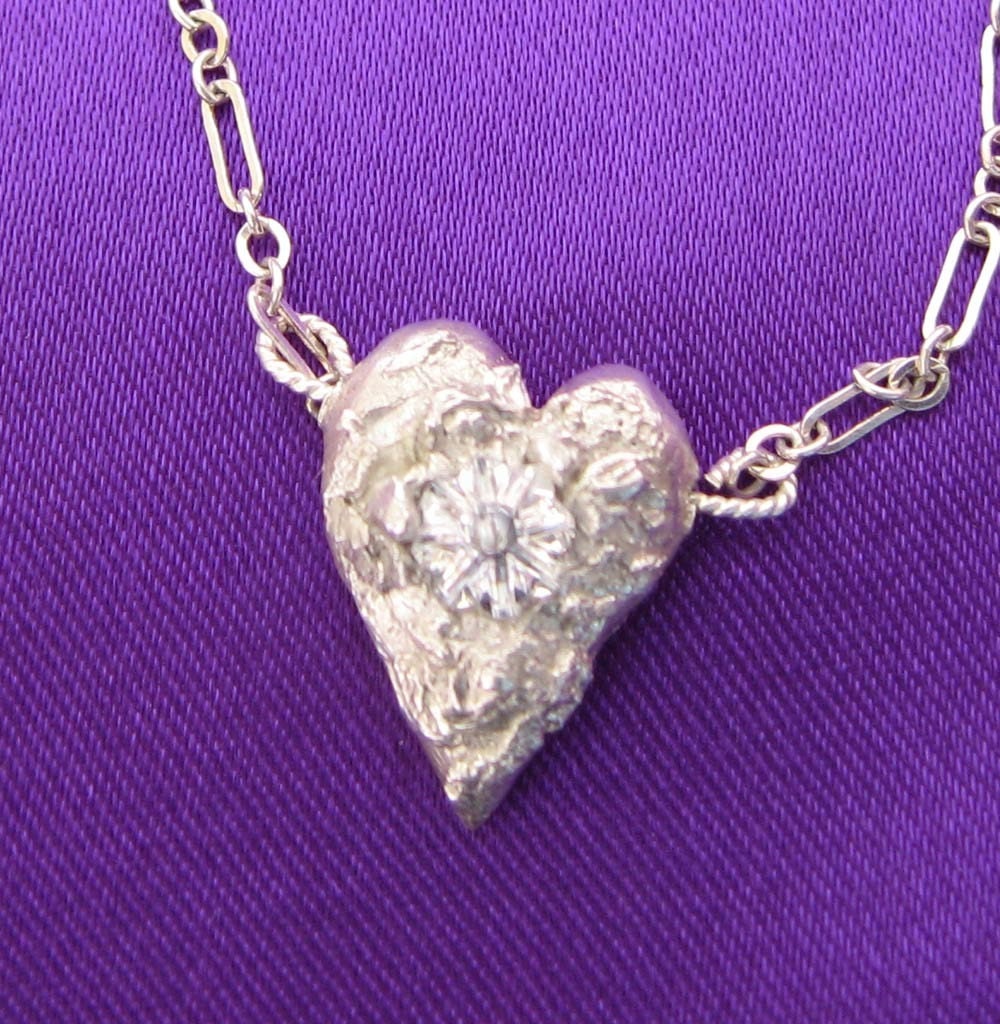 PMC pure silver heart with swarovski ctystal