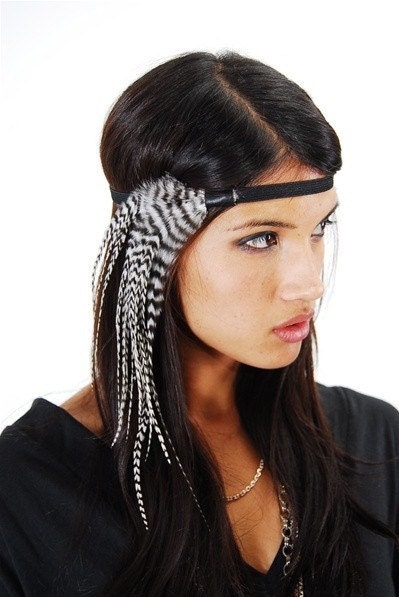 Handmade Accessories on Etsy BABOOSHKA Long Feather Stretch Head Band Head 