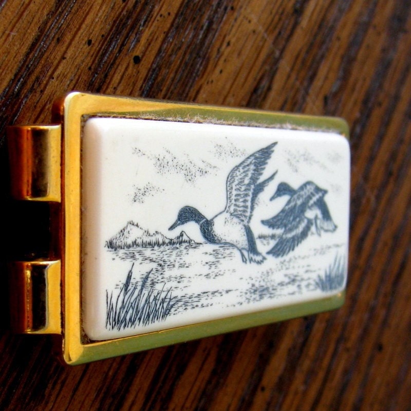 vintage money clip faux ivory mallard ducks-Free Shipping-Happy Fathers Day