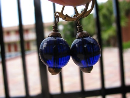 Big Beautiful Deep Cobalt Blue Glass Earrings