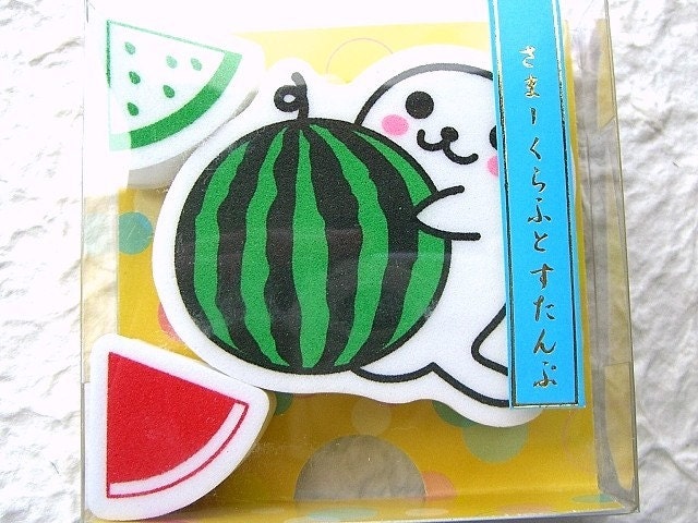 Cute Japanese Rubber Stamps - A Cute Seal And Watermelon in Summer