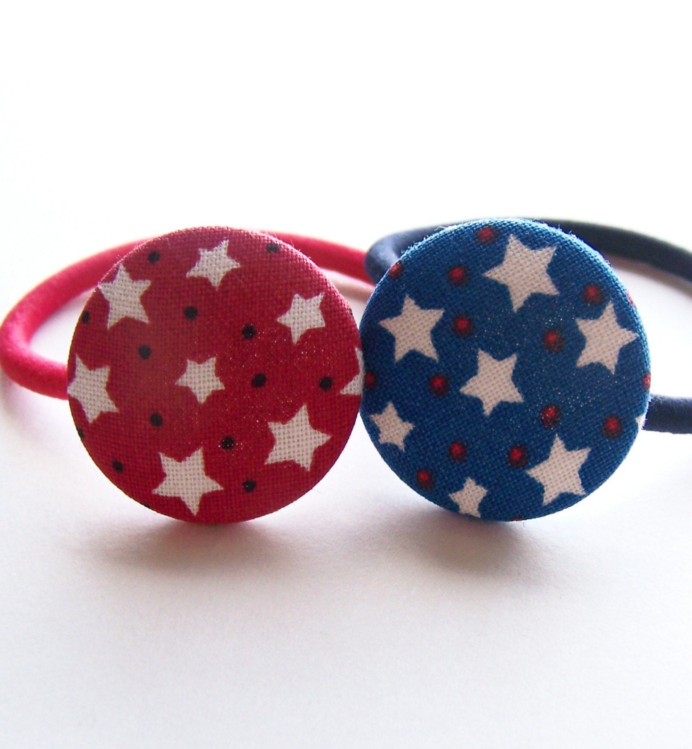 Pretty and Patriotic Fabric covered button Ponytail Holders