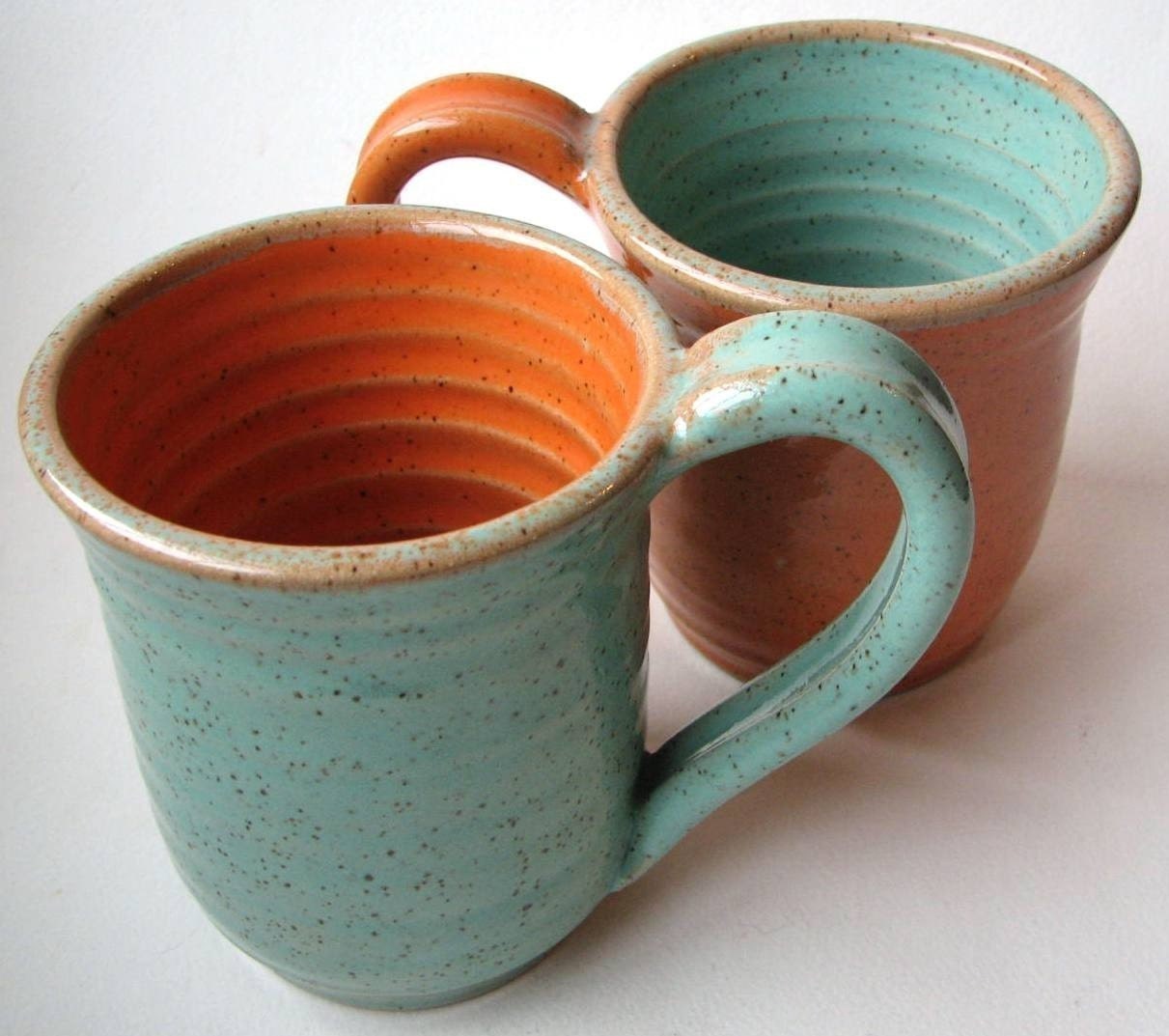 2 Mugs MADE TO ORDER Orange and Turquoise Mug and Turquoise and Orange Mug