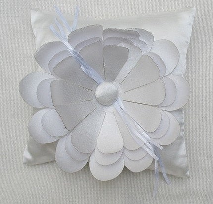 Wedding Ring Pillow for Ring bearer pure white with daisy flower CUSTOM MADE 