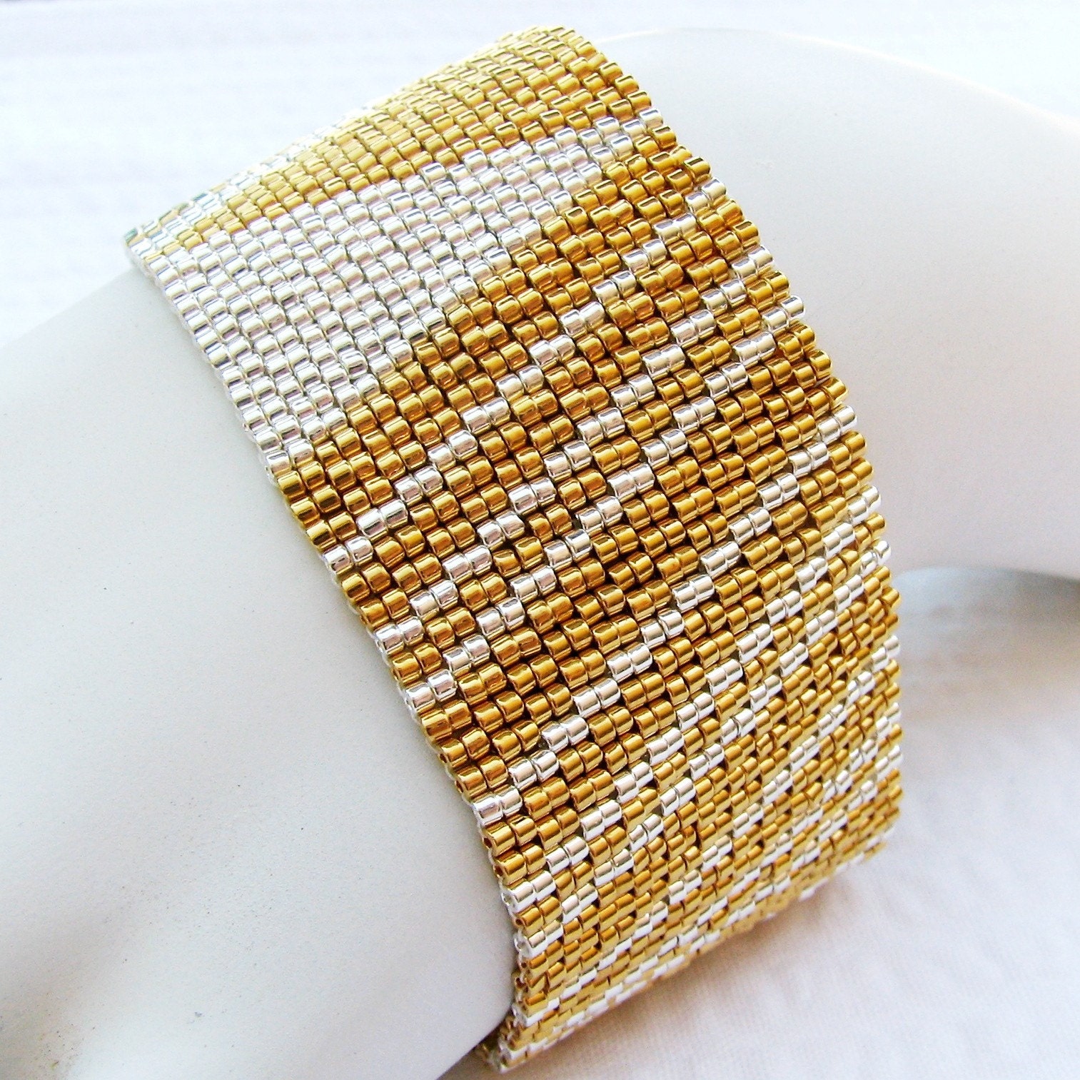 Duet in Silver and Gold Peyote Cuff Bracelet (2410)