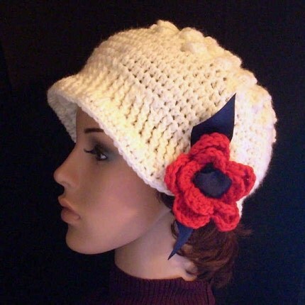 cloche hat 1920s. Crochet Cloche Hat with a Red