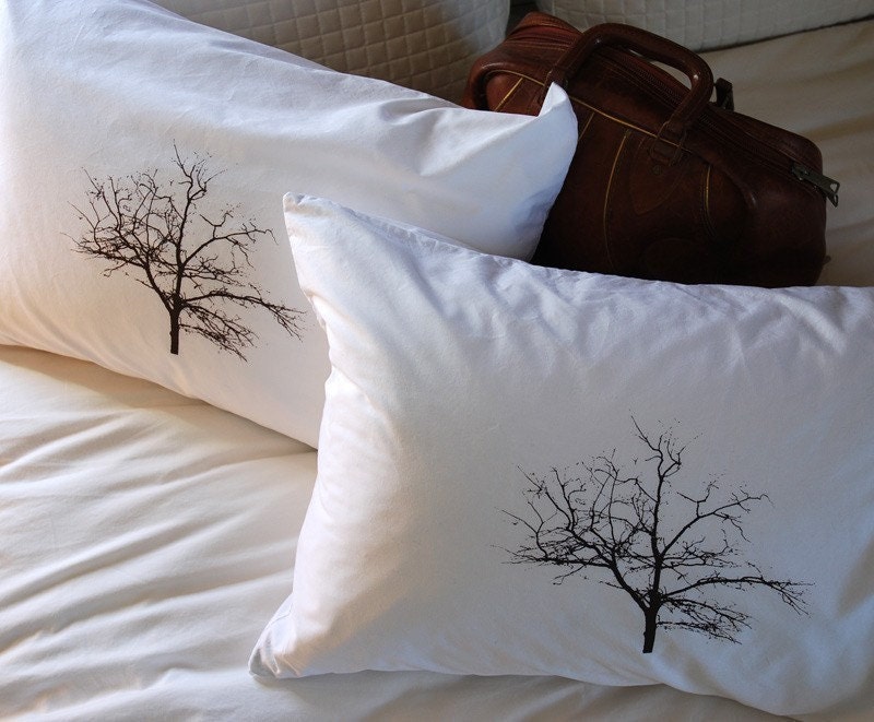 Tree Silhouette Pillowcase Pair Standard Chocolate on White