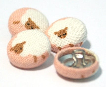 Adorable Tiny White Sheep on Pink- Mini Fabric Sew On Buttons