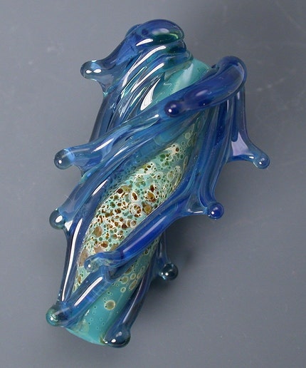 Agua Azul Becoming Bicone Boro Lampwork Glass Bead SRA