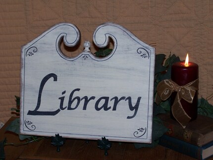 Classic Wooden Library Wall Hanging Home Decor Sign Shabby Chic Distressed