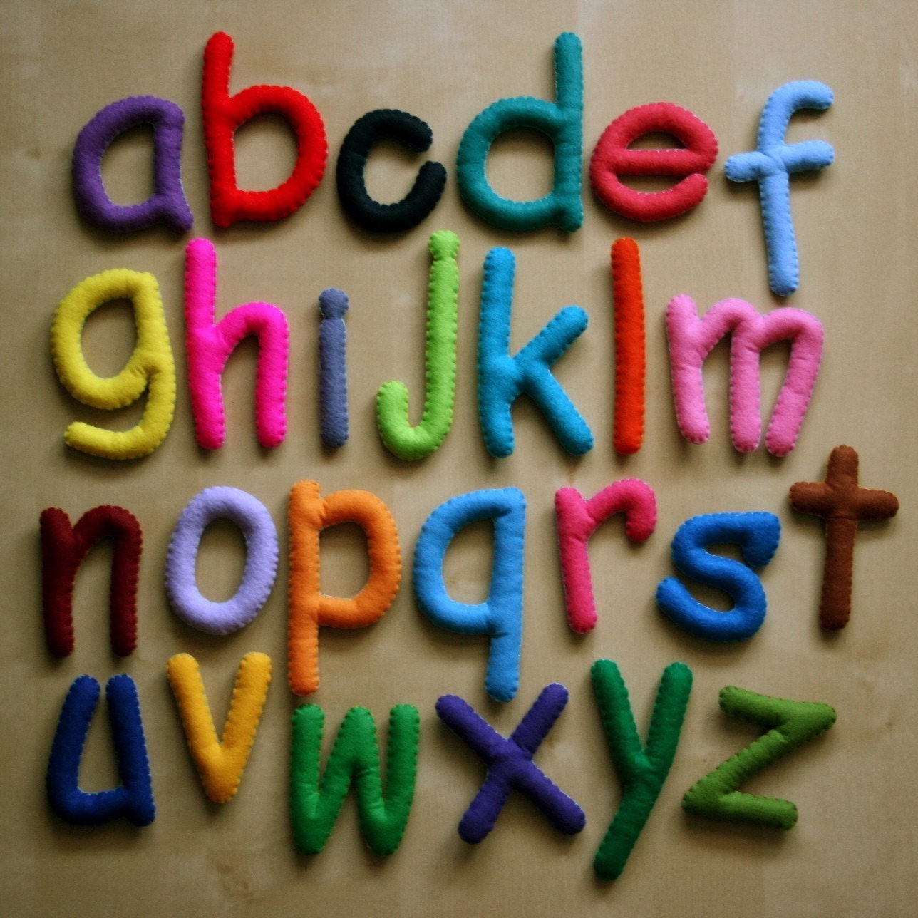 Large Multi Color Alphabet Set - 26 Stuffed Felt Letters - Lower Case