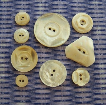9 old CARVED MAMA of PEARL flower star hexagon triangles VINTAGE SHELL BUTTONS