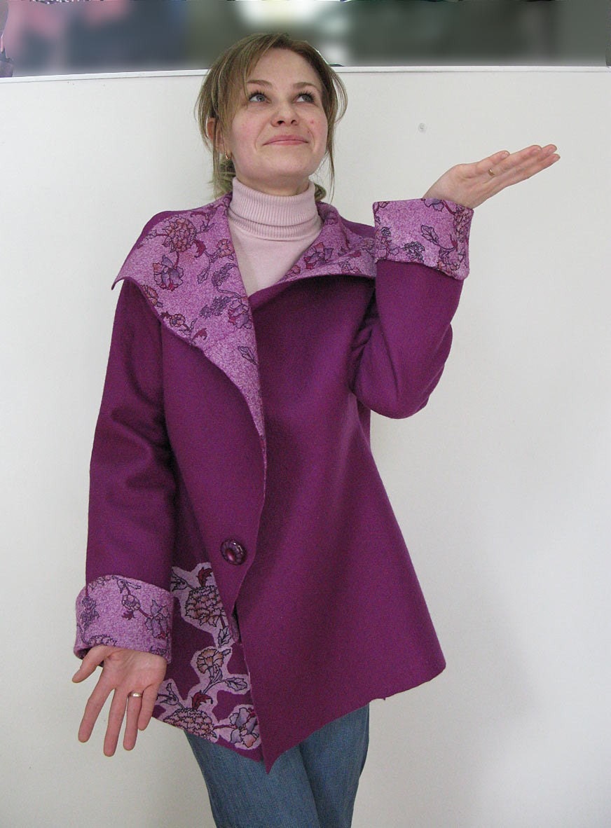 Felted FUCHIA COAT  lilac violet purple wool silk merino fall spring autumn owercoat outerwear jacket