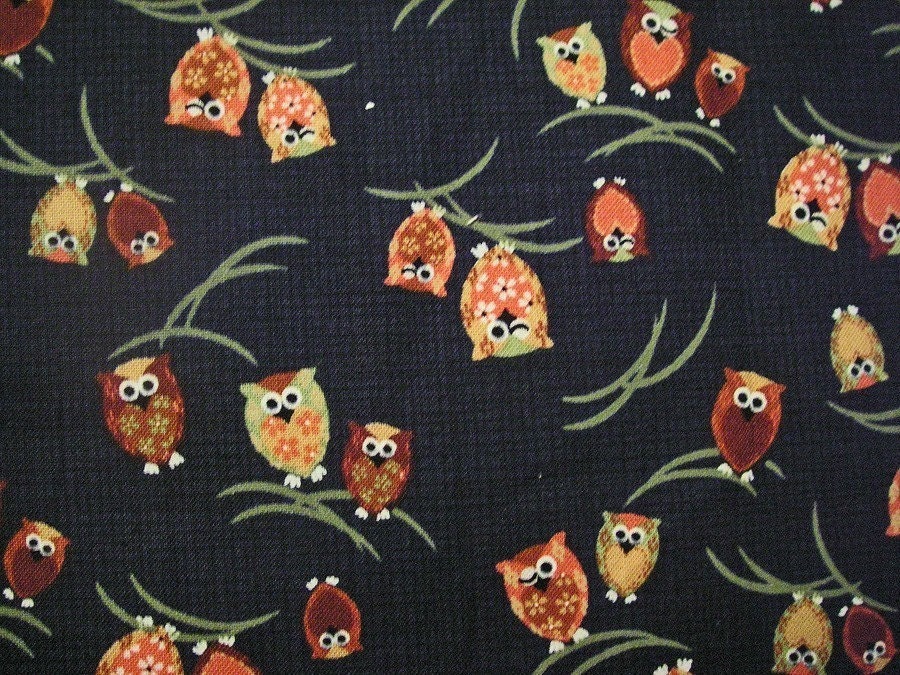 Winking Owl on Blue - Japanese Cotton Fabric Half Yard (last piece)