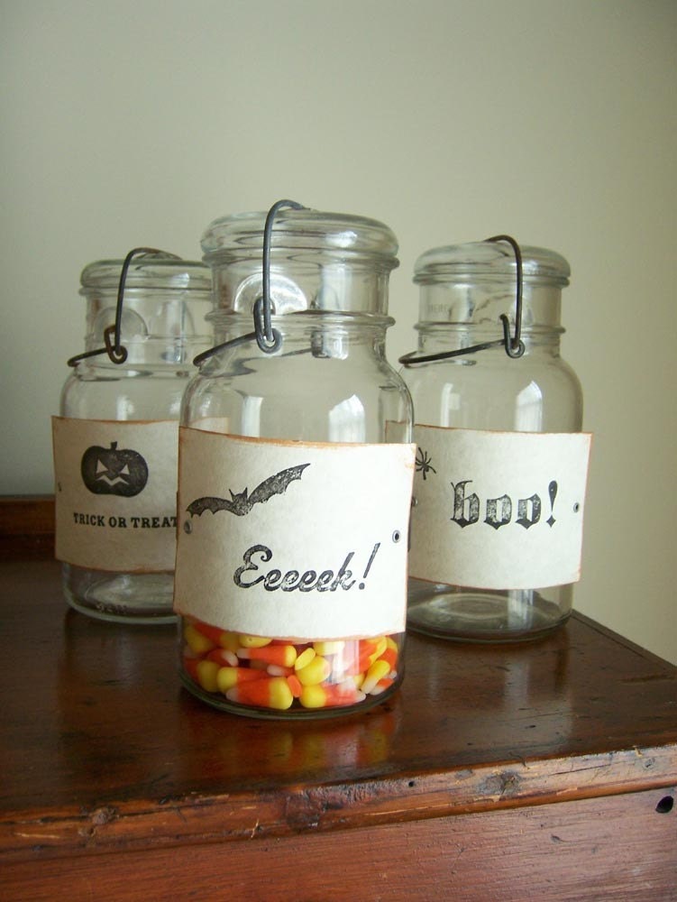 Halloween Treat Vintage Mason Jars - Set of 3
