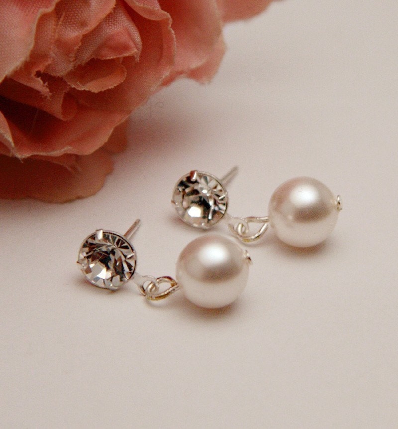 Pearl and Rhinestone Stud Bridal Earrings