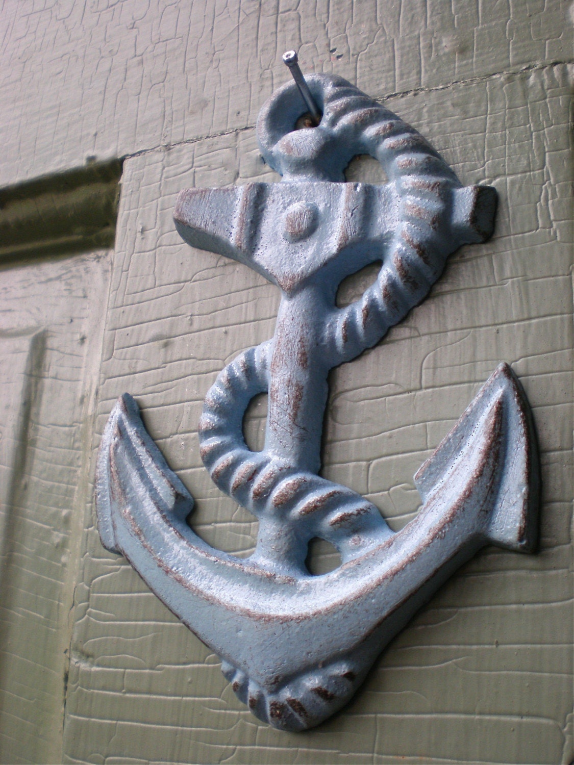 cast iron anchor, wall decor, blue