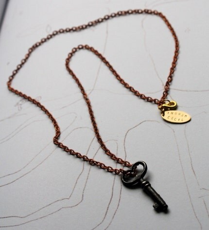 TINY HEART SKELETON KEY vintage 1800s key necklace