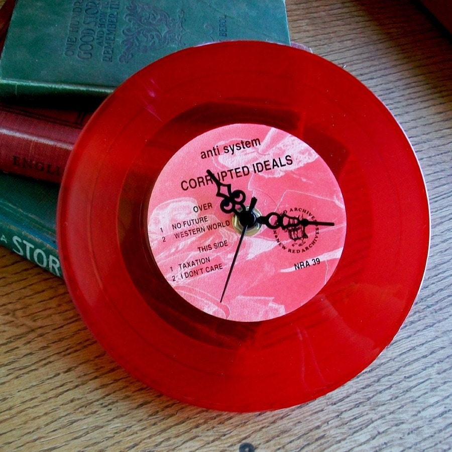 Mini Record Wall Clock- Red Anti System Corrupted Ideals Punk