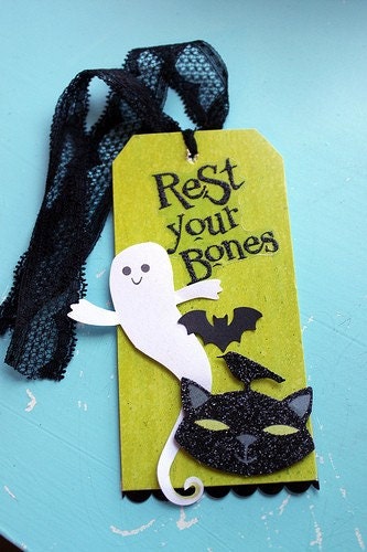 Rest Your Bones Recycled Halloween Gift Tag