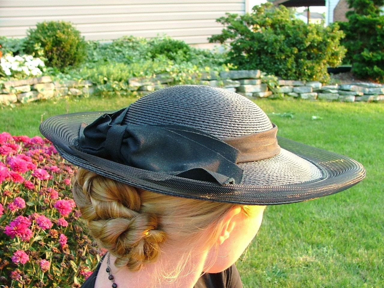 Vintage 1950's Wide Brim Black Hat