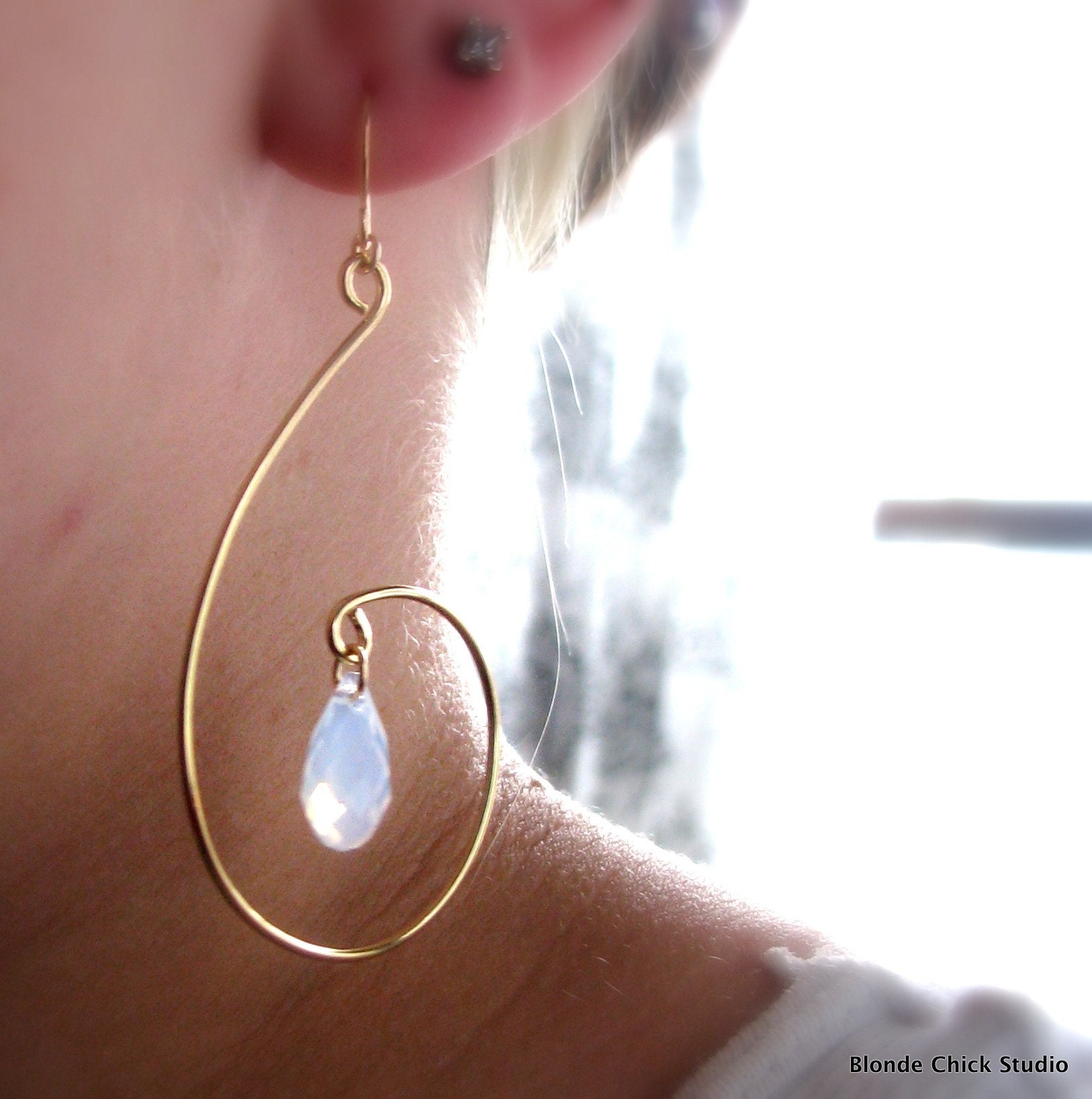Opal Golden Wire Swirl Earrings