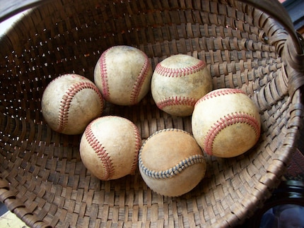 Six Vintage Leather and Cloth Baseballs Some Marked