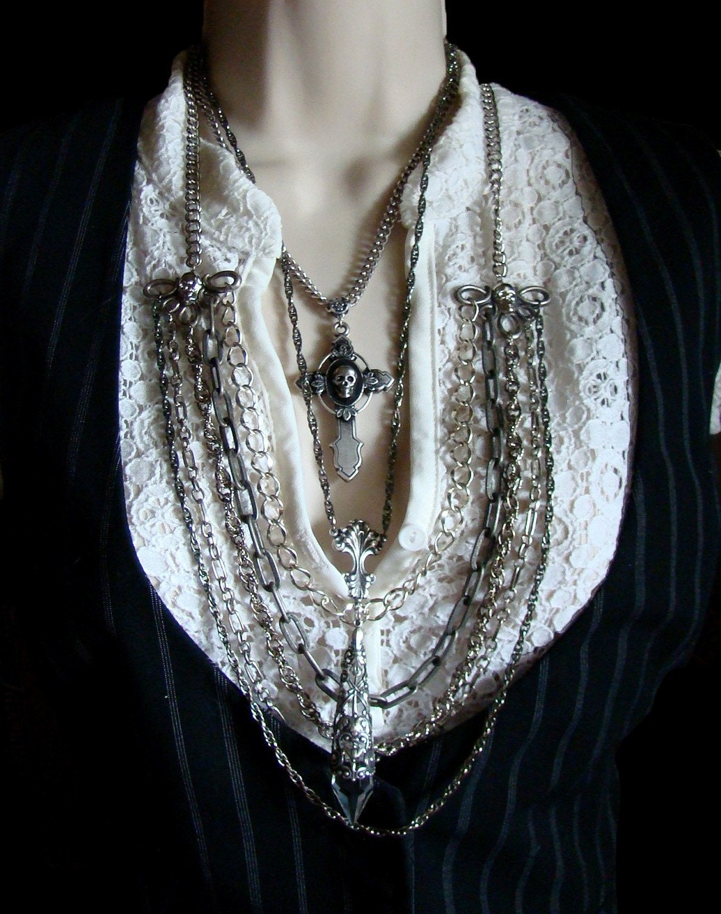 Bound- 5 Strand Silver, gunmetal mixed chains layering necklace