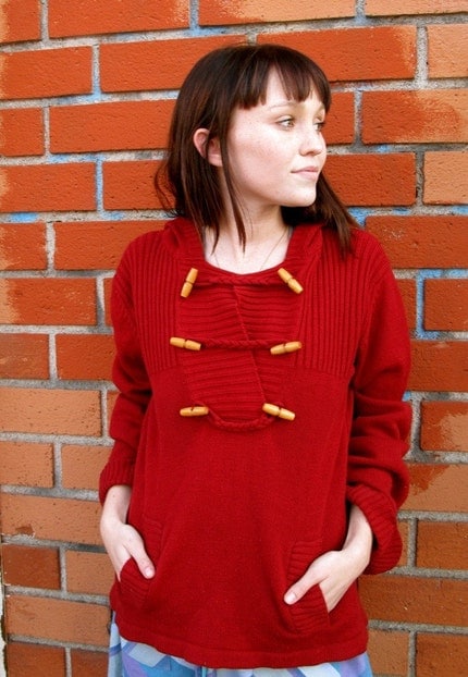 Little Miss Red Riding hood Vintage acrylic sweater with pockets