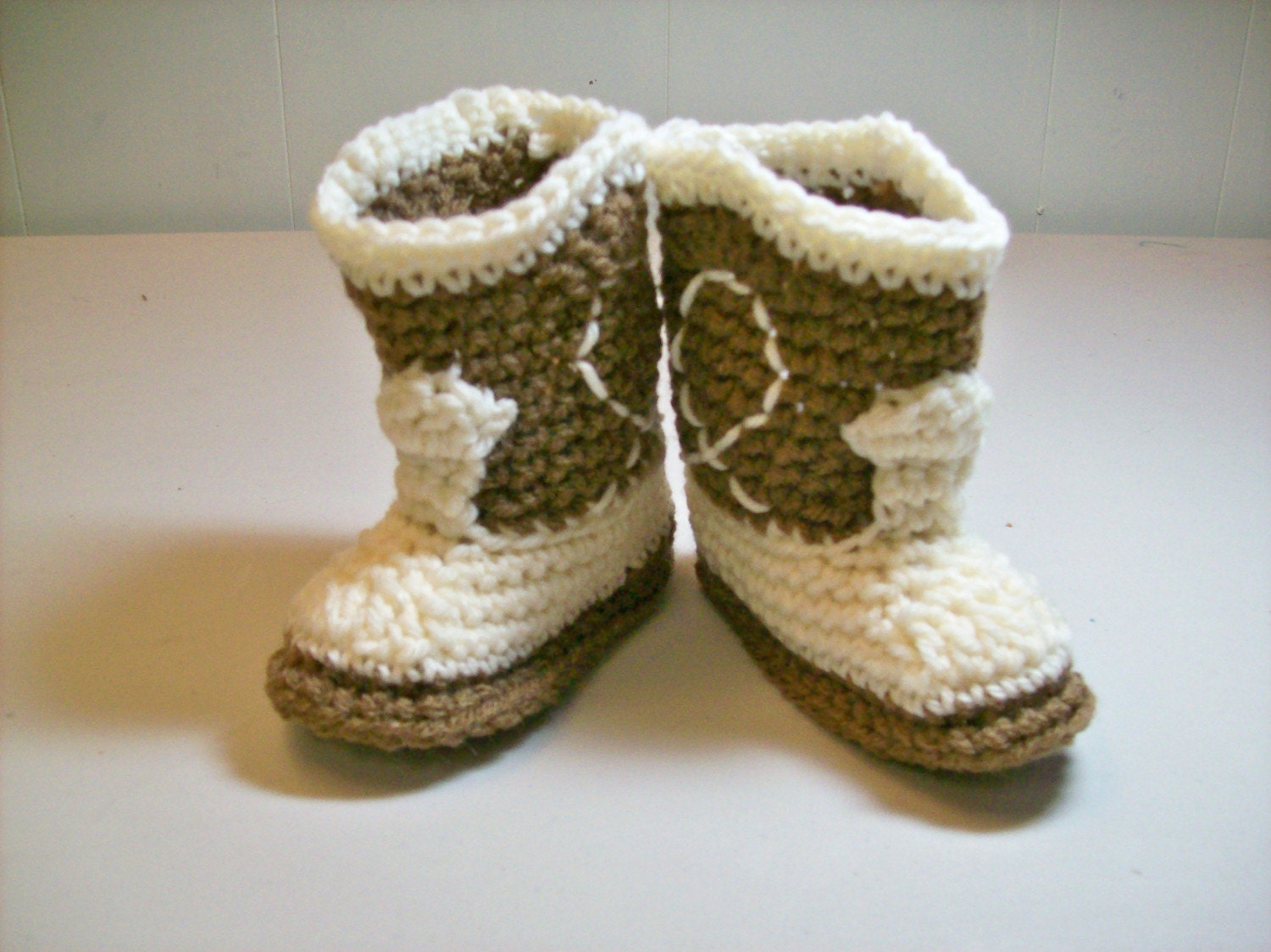 Cowboy Booties - Medium Brown and Ivory  -  3 to 6 months