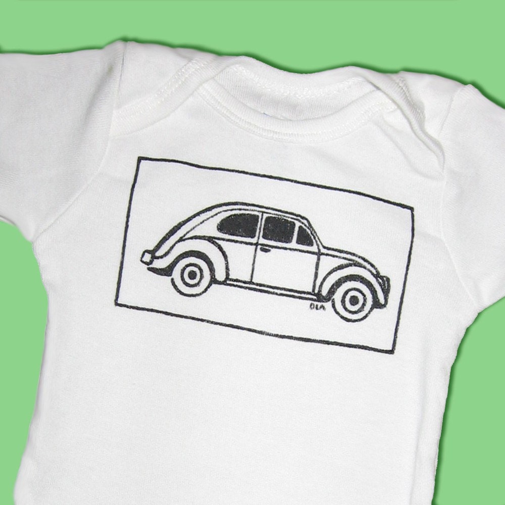 Hand Painted Volkswagen Beetle Baby Bodysuit or Kid's T-Shirt (newborn-kid's 6/8)