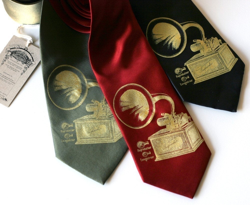 Toybreaker phonograph screenprinted silk necktie