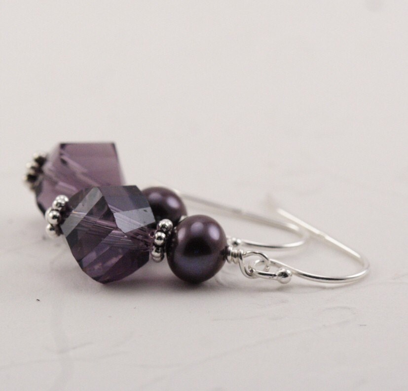 Purple Pearl Sterling SIlver Earrings