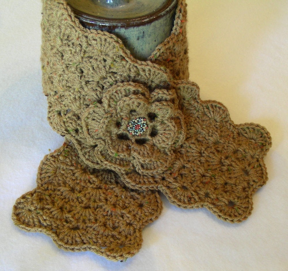 Caramel Brown Crochet Scarflette