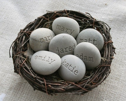 Mom's Nest - Set of 7 name stones in bird nest