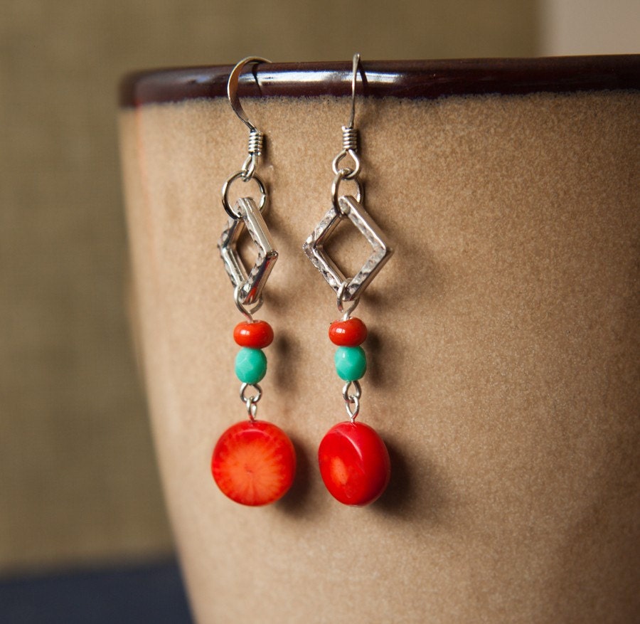 Coral and Turqouise Earrings