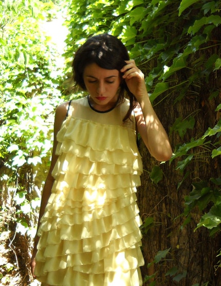 lemon layered mini flapper dress with origami pleats - one of a kind